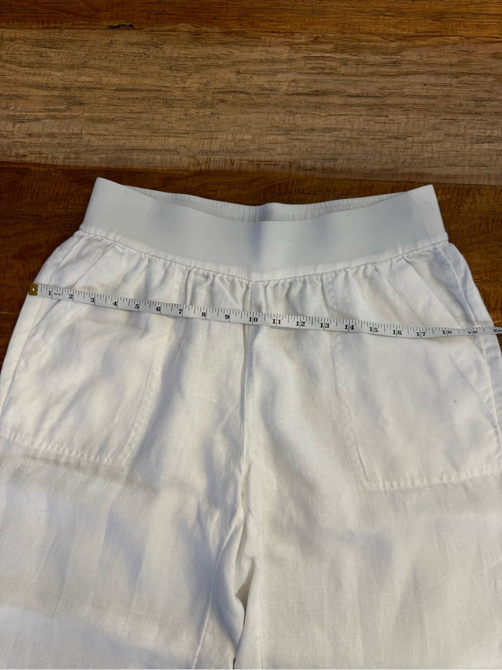Lands' End Linen Wide Leg Elastic Waist Pants White Pockets size 12P - Picture 8 of 9